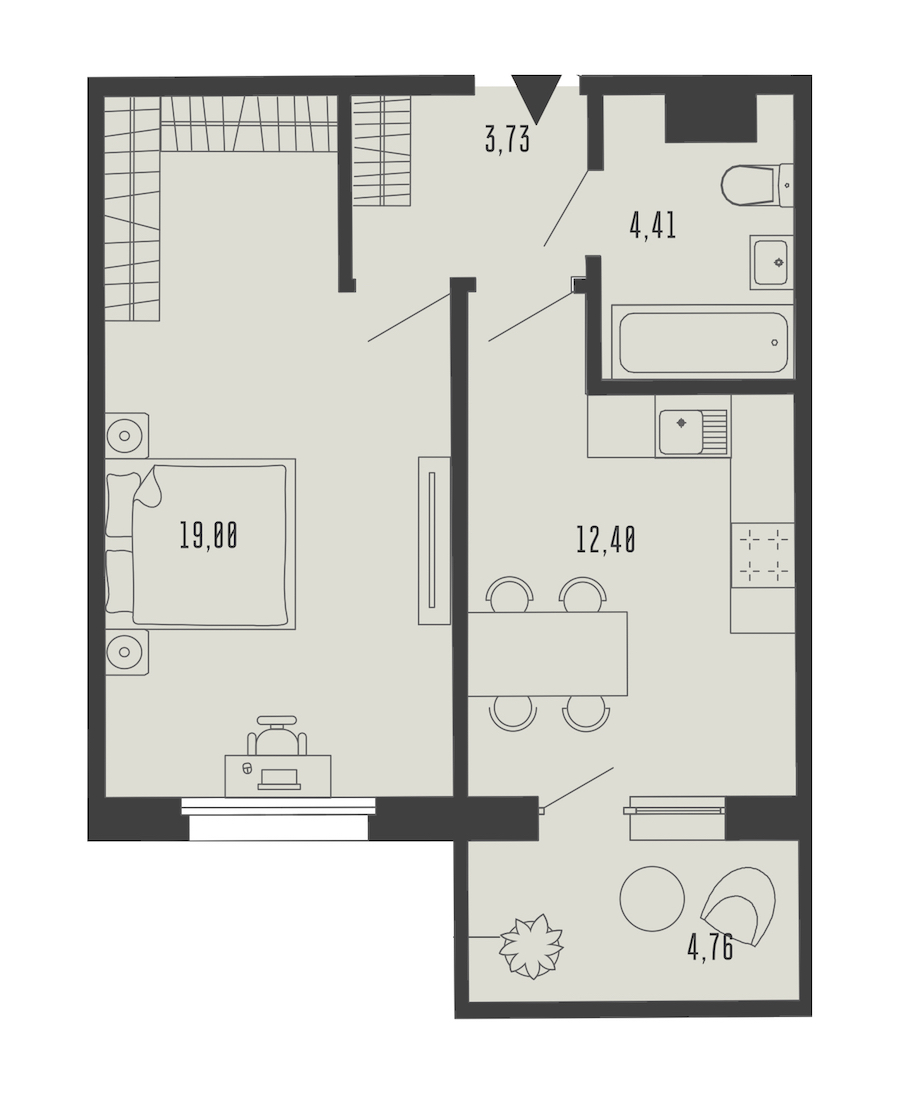 1-комнатная квартира 40.97 м², 2/5 эт., Комплекс апартаментов «Bereg. Курортный»